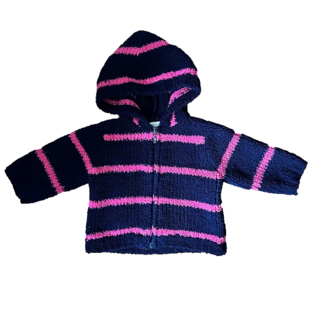 Girl's Angel Dear Pink/Navy Stripe Knit Jacket size 6 months